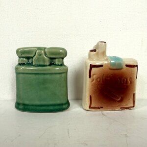 Vintage Saltimas Ceramic Cigarette Pack & Lighter Salt & Pepper Shakers No Corks